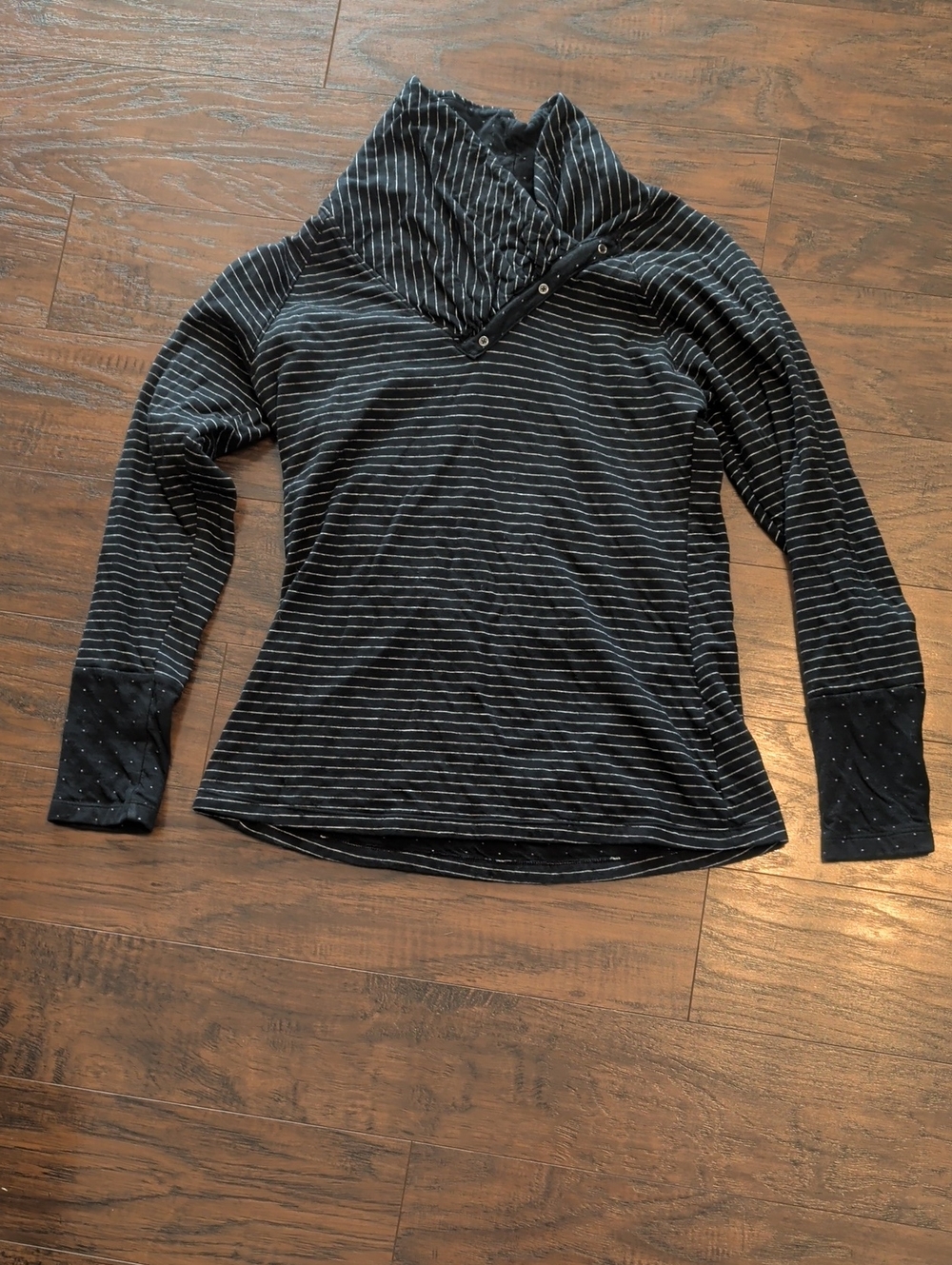 Columbia Black and White Striped Cowl Neck Sweater